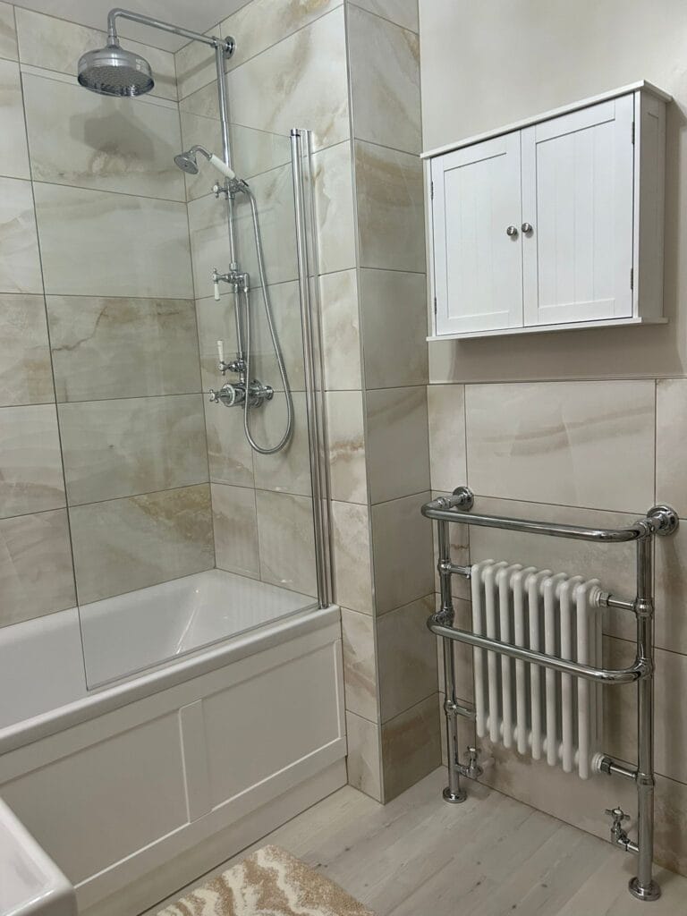 Modern bathroom with traditional fixtures